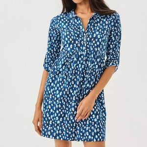 NWT Lilly Pulitzer Saralyn Popover Shirtdress Starlight Navy Youre An Animal